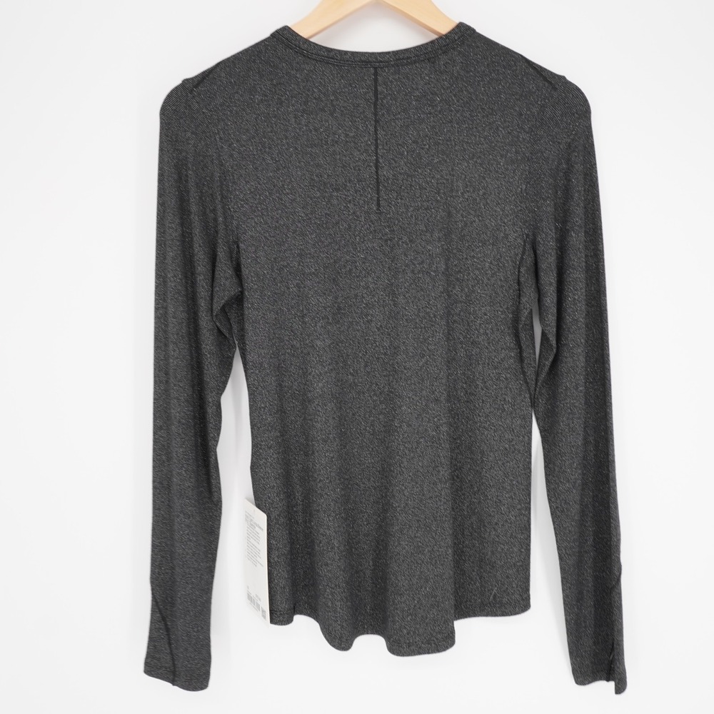 Lululemon Hold Tight Long Sleeve Shirt Womens 10 Black Silver Shimmer Stretch - Picture 2 of 11